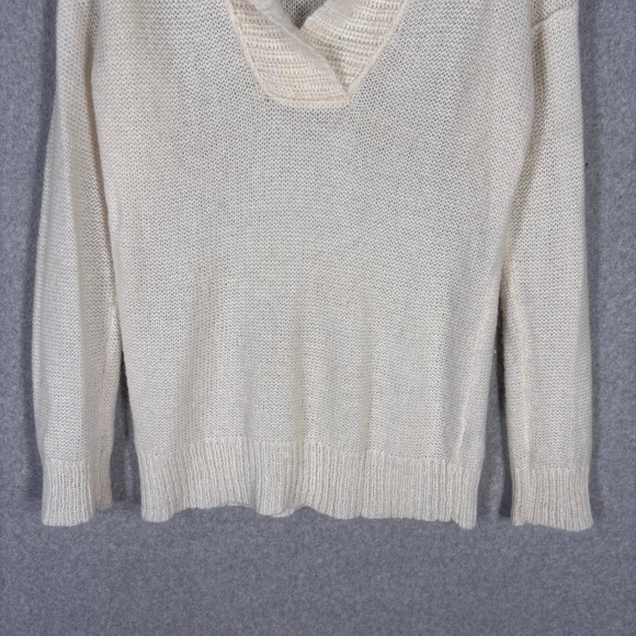 Y2K J Crew Shawl Collar Fisherman Sweater Medium Cream Tunic Beachy Old Money - Picture 3 of 9